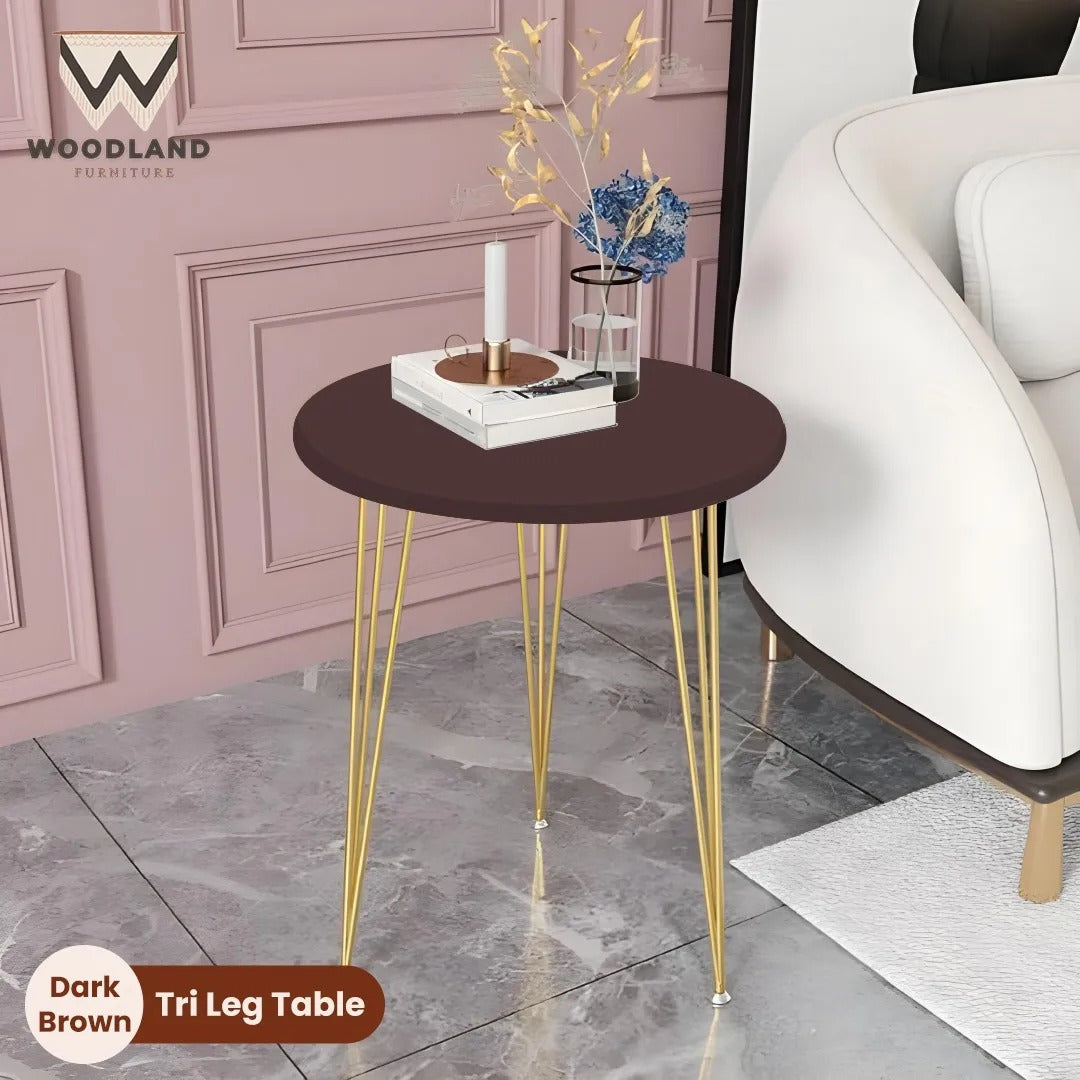 Wooden Round Side Tables with Metal Legs