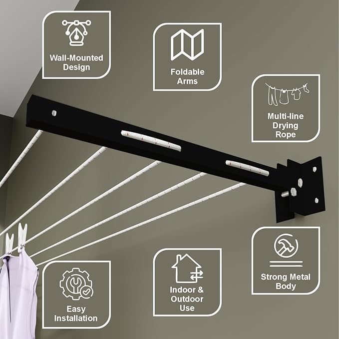 Foldable Metal Wall-Mounted Clothesline – Heavy Duty Laundry Dryer