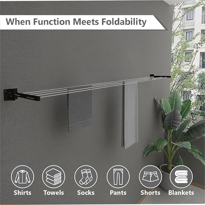 Foldable Metal Wall-Mounted Clothesline – Heavy Duty Laundry Dryer