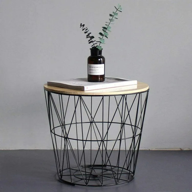 Metal Wire Removable Wooden Top Coffee Table