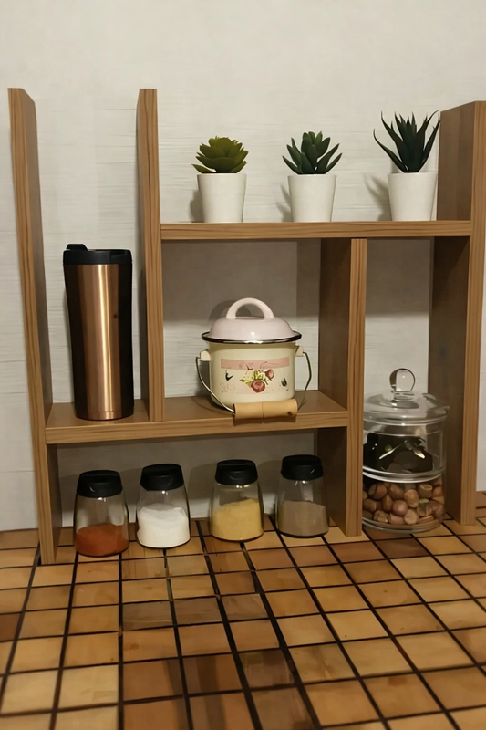 Modern Counter Organizer - Kitchenware Shelf - Wooden Spice Storage