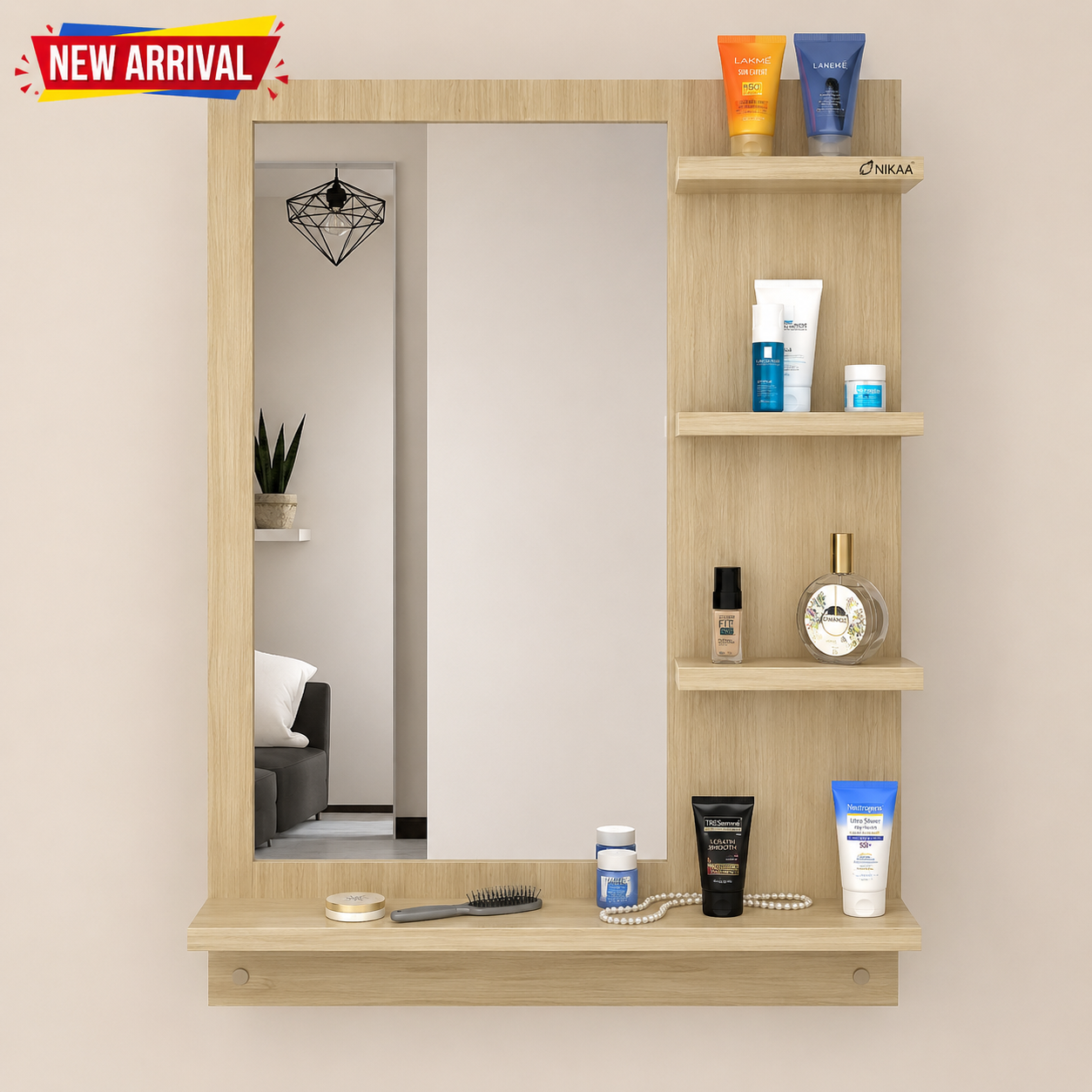 Wall Mounted Dressing Table Wall ( Mirror With Shelves )