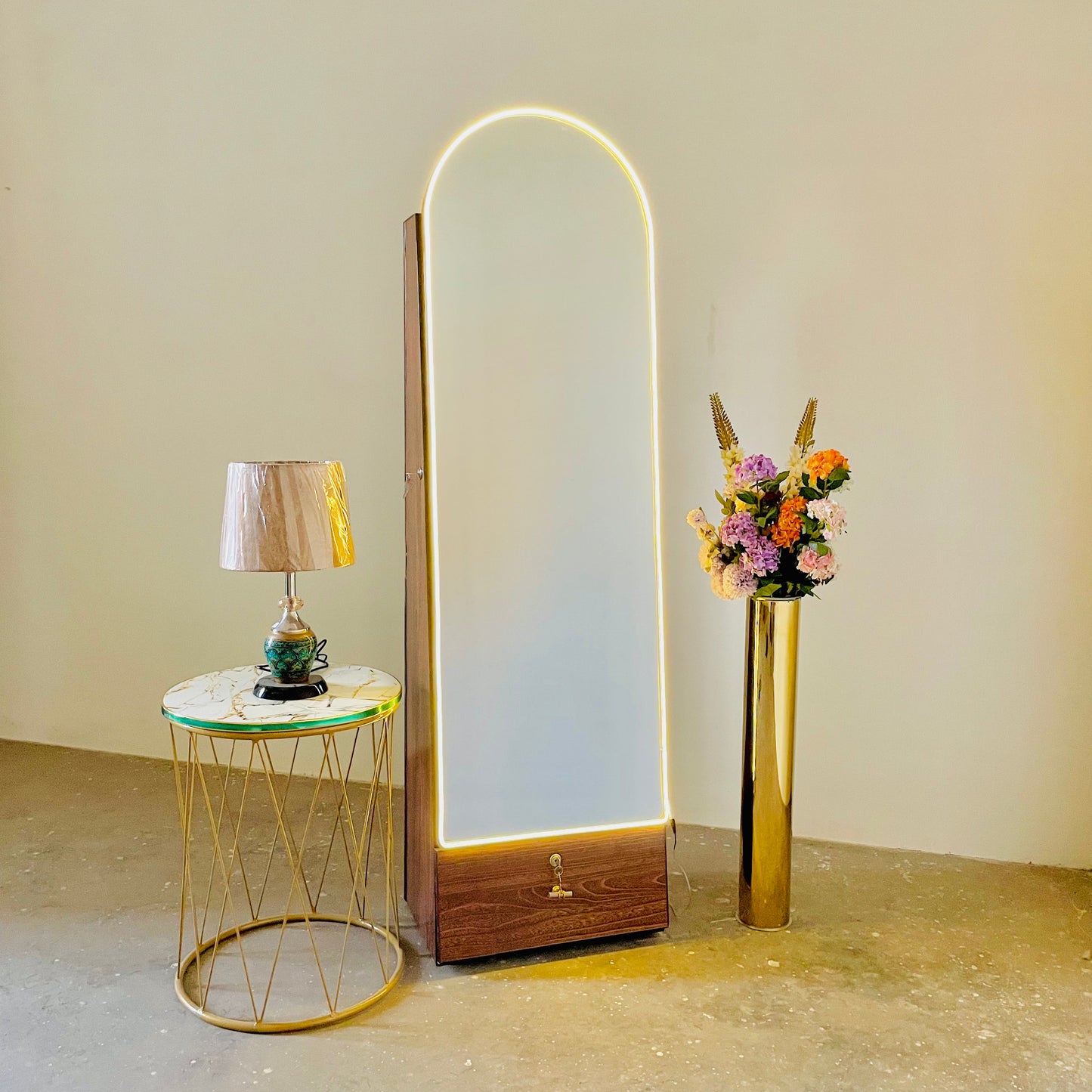 Standing Full length Mirror With Storage & Drawer Dome-Shaped Mirror