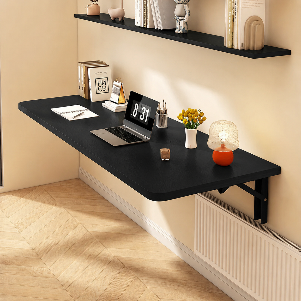 New Traditional Foldable Wall - Desk in White | Brown | Black