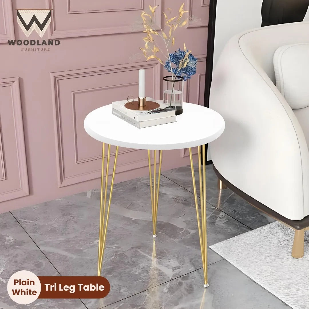 Wooden Round Side Tables with Metal Legs