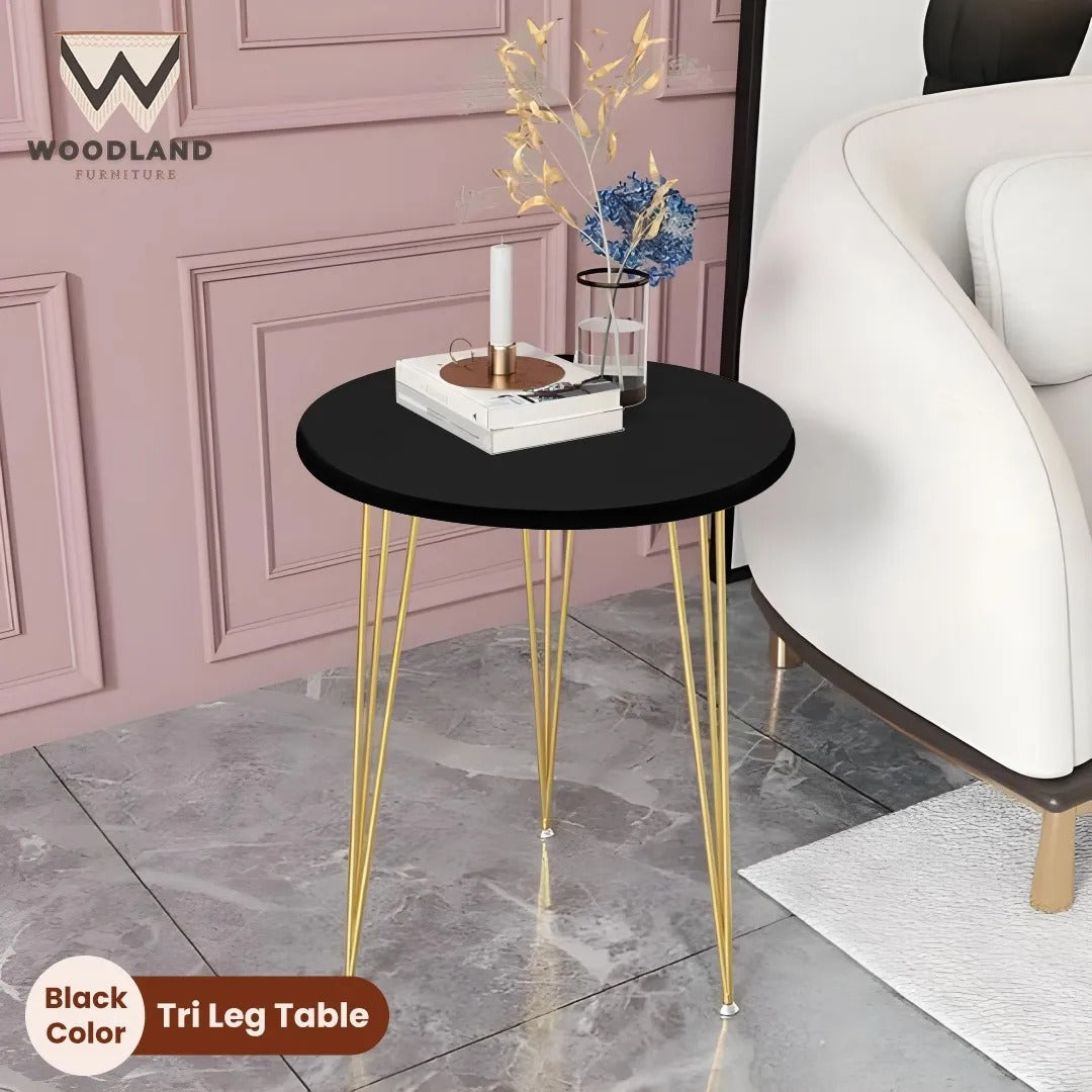 Wooden Round Side Tables with Metal Legs