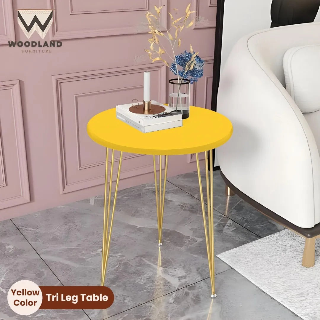 Wooden Round Side Tables with Metal Legs