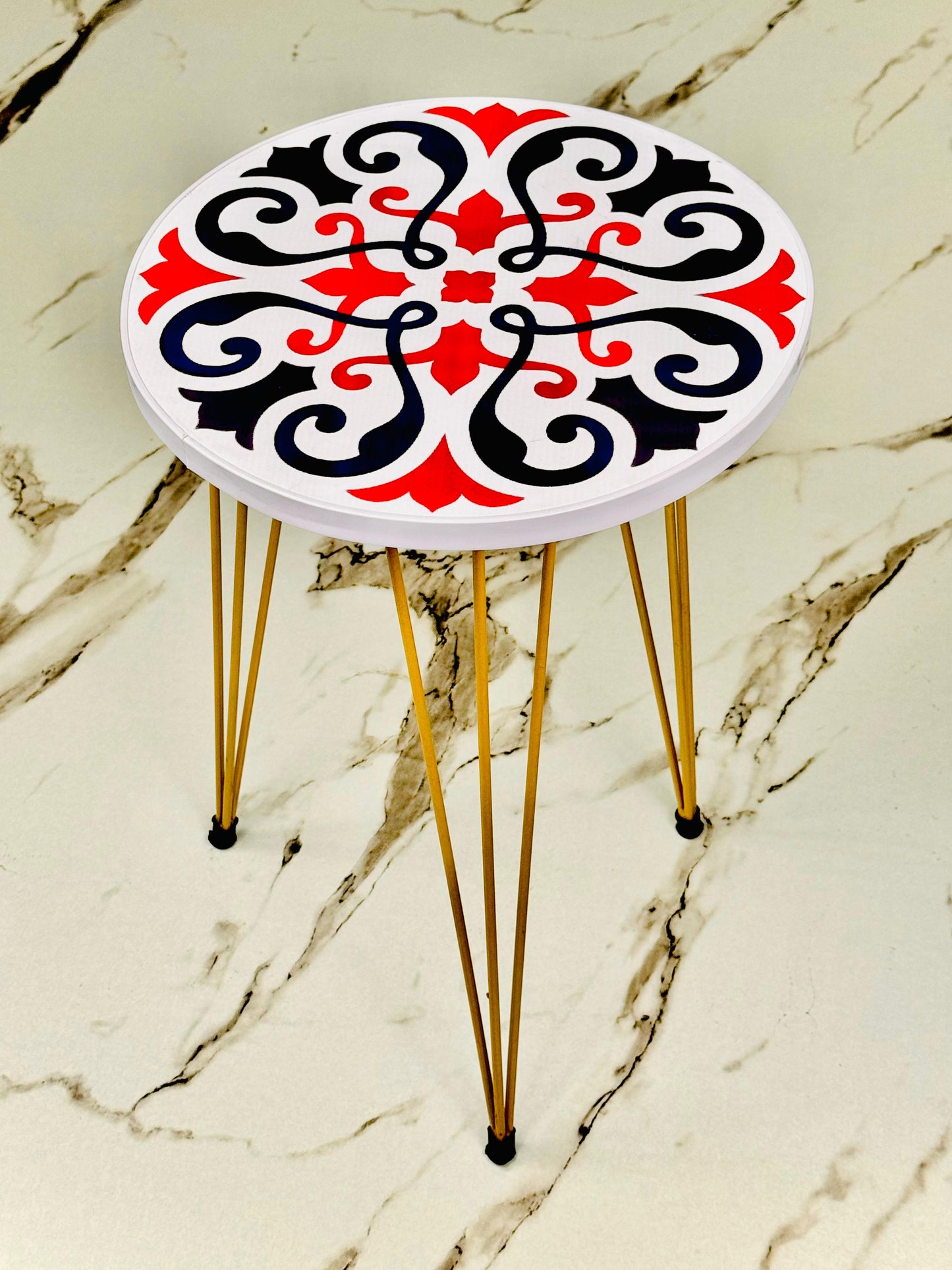 Traditional Design Waterproof Wooden Round Side Tables with Metal Legs