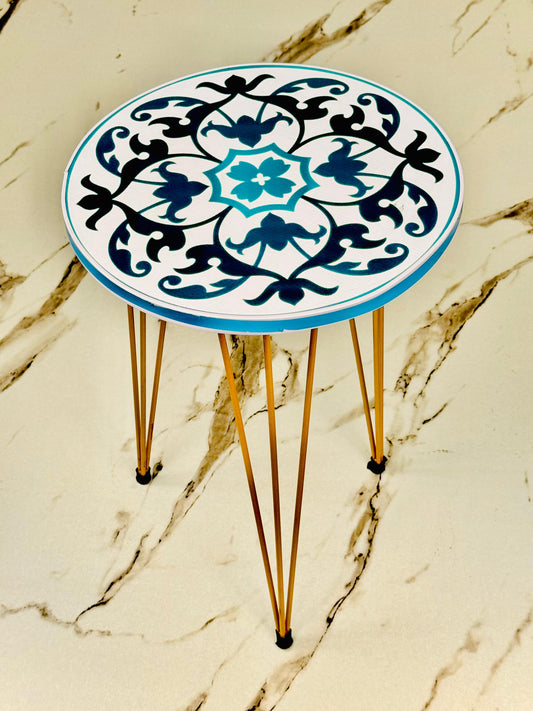 Traditional Design Waterproof Wooden Round Side Tables with Metal Legs