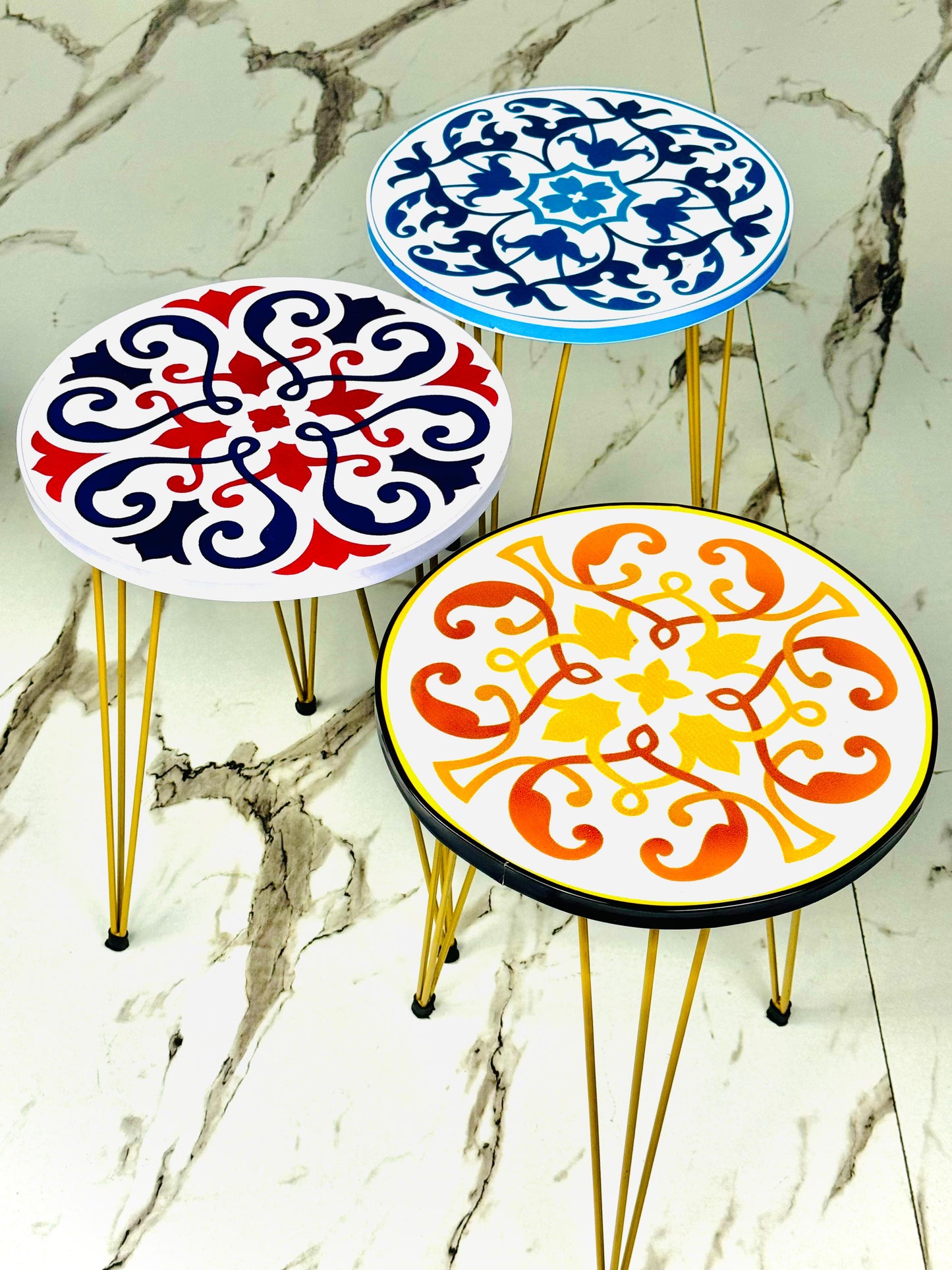 Traditional Design Waterproof Wooden Round Side Tables with Metal Legs