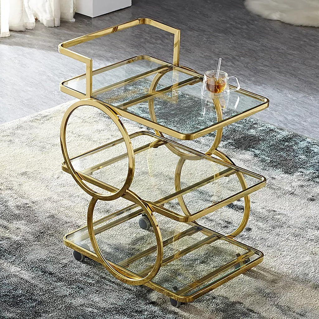 Three-Layer bar Trolley With Handle & wheels In Transparent Mirror