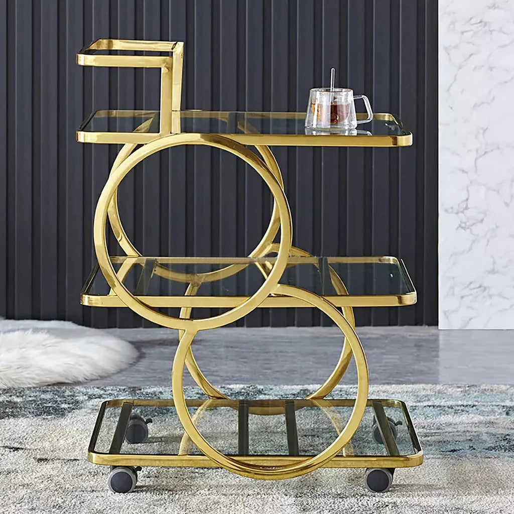 Three-Layer bar Trolley With Handle & wheels In Transparent Mirror