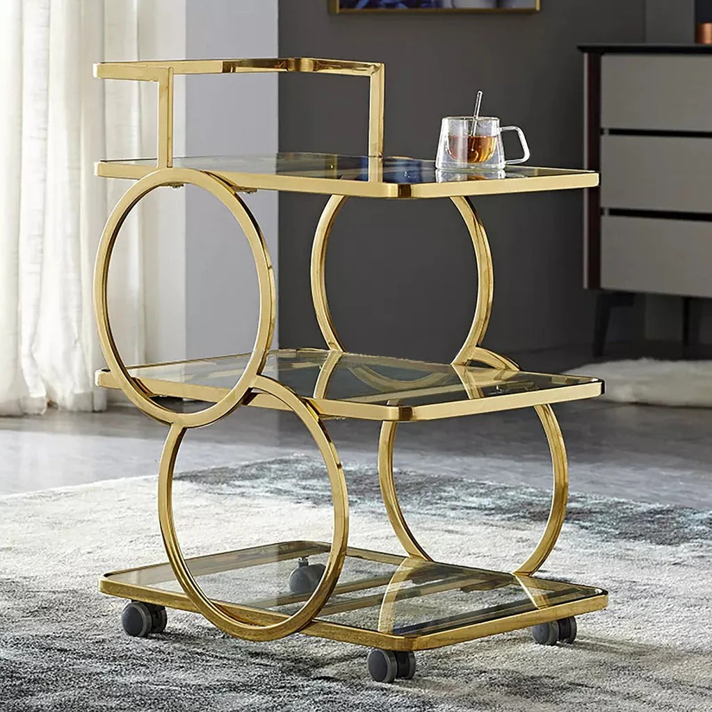 Three-Layer bar Trolley With Handle & wheels In Transparent Mirror