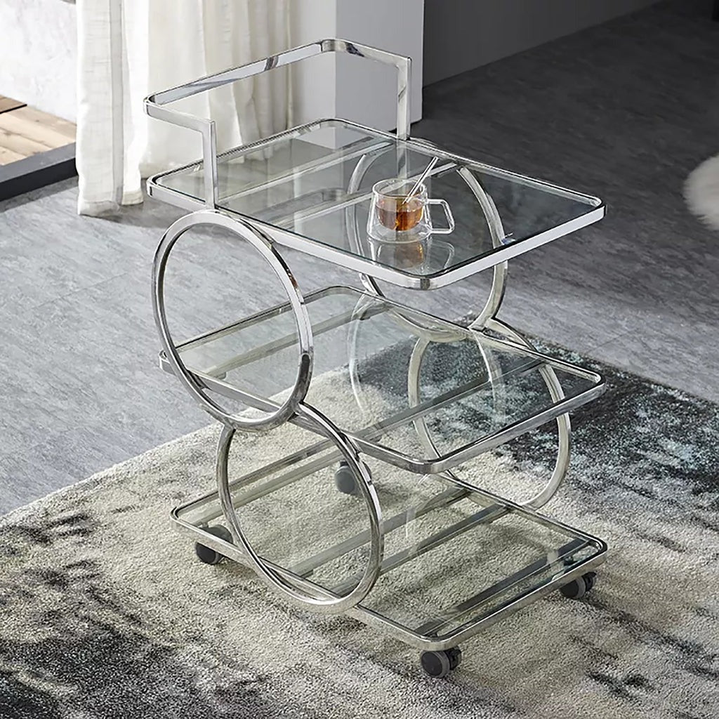 Three-Layer bar Trolley With Handle & wheels In Transparent Mirror