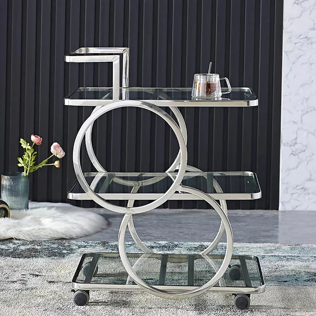 Three-Layer bar Trolley With Handle & wheels In Transparent Mirror