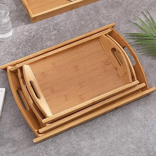 Set of 3 Wooden Serving Tray Set With Handles Premium Quality