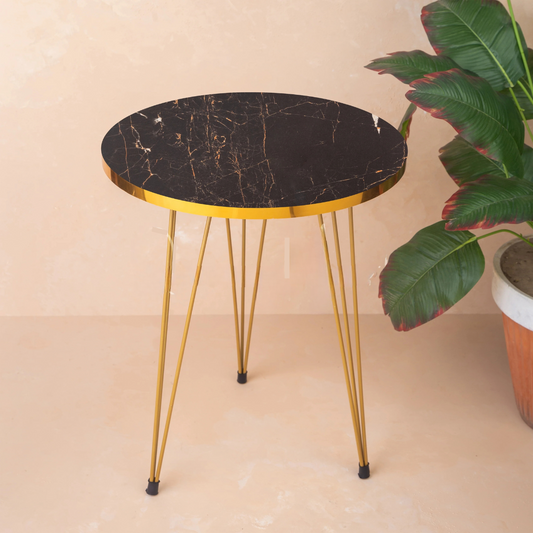 Wooden Round Side Tables with Metal Legs